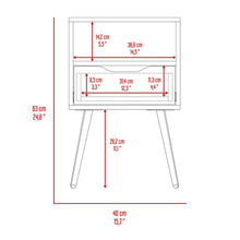 Mesa de Noche Alesio, Café Claro y Blanco, con Patas de Madera y Un Cajón