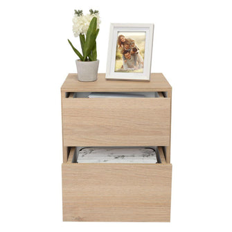 Mesa de Noche Ozzan, Beige y Blanco, con Dos Cajones Deslizables con Apertura Sin Manijas X2