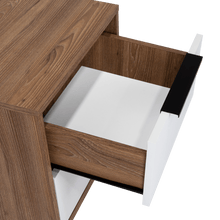 Mesa de Noche Wesley, Miel y Blanco, con Dos Cajones Organizadore