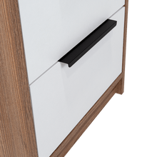 Mesa de Noche Wesley, Miel y Blanco, con Dos Cajones Organizadore