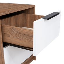 Mesa de Noche Wesley, Miel y Blanco, con Dos Cajones Organizadore