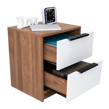 Mesa de Noche Wesley, Miel y Blanco, con Dos Cajones Organizadores X2