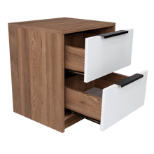 Mesa de Noche Wesley, Miel y Blanco, con Dos Cajones Organizadore