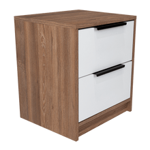 Mesa de Noche Wesley, Miel y Blanco, con Dos Cajones Organizadore