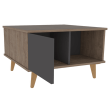 Mesa de Centro Nashira 63, Miel y Plata Oscuro, con Una Puerta y Patas de Madera