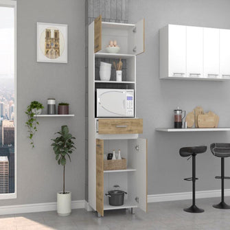 Módulo Microondas Eris, Macadamia y Blanco Duqueza, con Cuatro Puertas Batientes