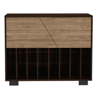 Mueble Auxiliar Orus, Caoba y Miel, con Patas En Acero y Espacio Para Objetos Decorativos