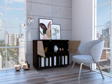 Mueble Auxiliar Orus, Caoba y Miel, con Patas En Acero y Espacio Para Objetos Decorativos