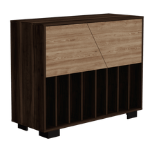Mueble Auxiliar Orus, Caoba y Miel, con Patas En Acero y Espacio Para Objetos Decorativos