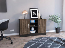 Mueble Auxiliar Recibidor Concept, Negro Soft y Chocolate, con Dos Puertas Batientes