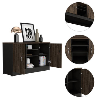 Mueble Auxiliar Recibidor Concept, Negro Soft y Chocolate, con Dos Puertas Batientes