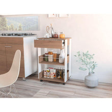 Mueble Auxiliar de Cocina Azana, Moca y Blanco, con Entrepaños y Rodachines Para Su Fácil Desplazamiento