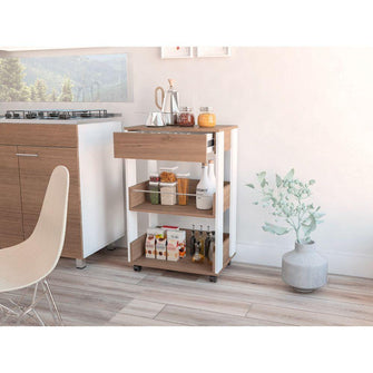 Mueble Auxiliar de Cocina Azana, Moca y Blanco, con Entrepaños y Rodachines Para Su Fácil Desplazamiento