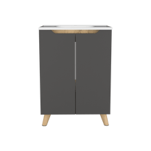 Mueble para Lavamanos Vicent, Plata oscuro y Café claro, con Dos Puerta Batientes