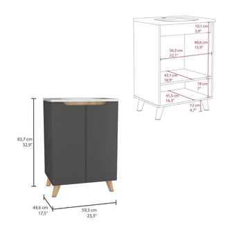 Mueble para Lavamanos Vicent, Plata oscuro y Café claro, con Dos Puerta Batientes