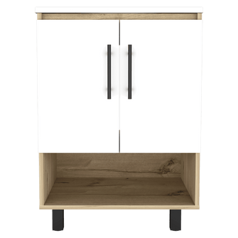 Mueble para Lavamanos Aqua, Café Claro y Blanco Vainilla, con 2 puertas abatibles y entrepaño interior