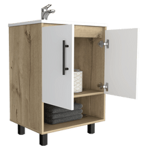 Mueble para Lavamanos Aqua, Café Claro y Blanco Vainilla, con 2 puertas abatibles y entrepaño interior