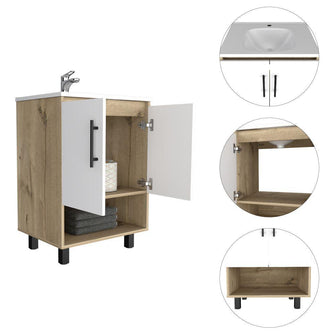 Mueble para Lavamanos Aqua, Café Claro y Blanco Vainilla, con 2 puertas abatibles Incluye Lavamanos
