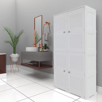 Mueble Organizador Elegance Rattan Da Vinci, Blanco Perla, con Cuatro Puertas Batientes