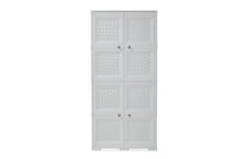 Mueble Organizador Elegance Rattan Da Vinci, Blanco Perla, con Cuatro Puertas Batientes