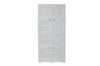 Mueble Organizador Elegance Rattan Da Vinci, Blanco Perla, con Cuatro Puertas Batientes