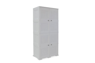 Mueble Organizador Elegance Rattan Da Vinci, Blanco Perla, con Cuatro Puertas Batientes