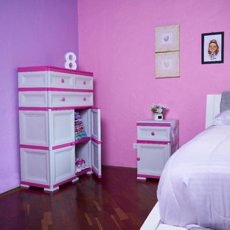 Mueble Organizador Elegance Picasso, Infantil Fucsia, Con Tres Cajones Deslizable