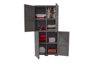 Mueble Organizador Elegance Rattan Da Vinci, Cocoa, con Cuatro Puertas Batientes