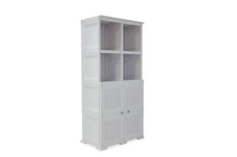 Mueble Organizador Elegance Rattan Monet, Blanco Perla, con Dos Puertas Batientes