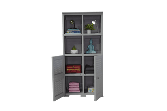 Mueble Organizador Elegance Rattan Monet, Gris, con Dos Puertas Batientes