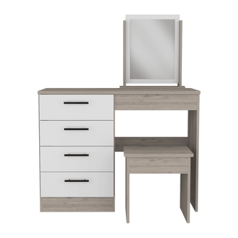 Mueble Tocador Perla,Humo y  Blanco Vainilla, Espacio Para Ubicar Maquillaje