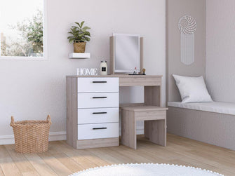 Mueble Tocador Perla,Humo y  Blanco Vainilla, Espacio Para Ubicar Maquillaje