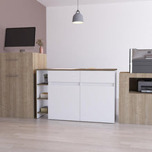 Mueble Multiusos Vixmo, Blanco Duqueza y Nogal con amplia superficie