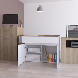 Mueble Multiusos Sery, Blanco Duqueza y Nogal con amplia superficie