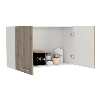 Mueble Aéreo Delhi, Humo y Blanco, con Dos Puertas Batientes