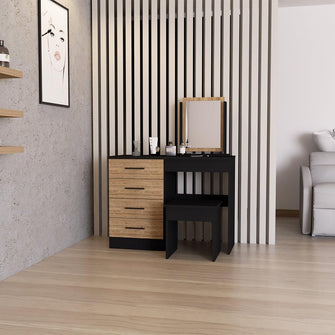 Mueble Multiusos Wesley, Wengue y Miel, con Cuatro Cajones Para Ubicar Maquillaje
