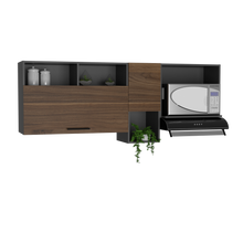 Gabinete Superior Praga, Plata Oscuro y Castaño, con entrepaño para Microondas