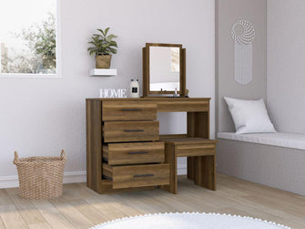 Mueble Tocador Wesley, Cobre y Wengue, con Cuatro Cajones Para Ubicar Maquillaje