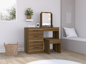 Mueble Tocador Wesley, Cobre y Wengue, con Cuatro Cajones Para Ubicar Maquillaje