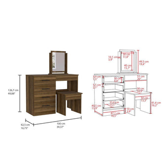 Mueble Tocador Wesley, Cobre y Wengue, con Cuatro Cajones Para Ubicar Maquillaje