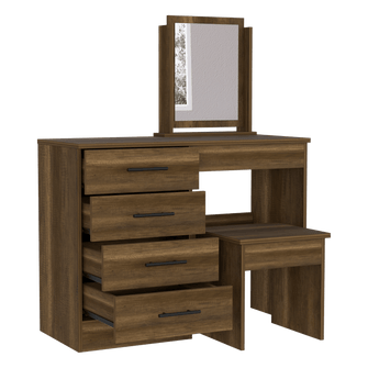 Mueble Tocador Wesley, Cobre y Wengue, con Cuatro Cajones Para Ubicar Maquillaje