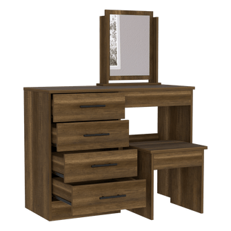 Mueble Multiusos Wesley, Cobre y Wengue, con Cuatro Cajones Para Ubicar Maquillaje