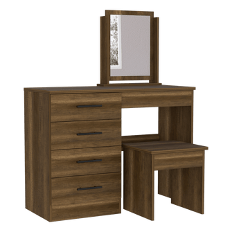 Mueble Tocador Wesley, Cobre y Wengue, con Cuatro Cajones Para Ubicar Maquillaje