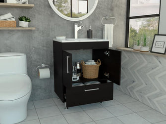 Mueble para Lavamanos Homer, Wengue, con Un Cajón y Dos Puertas Batientes