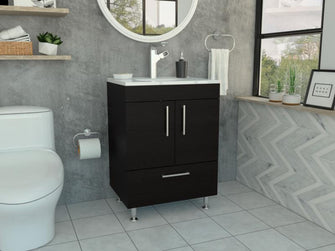 Mueble para Lavamanos Homer, Wengue, con Un Cajón y Dos Puertas Batientes