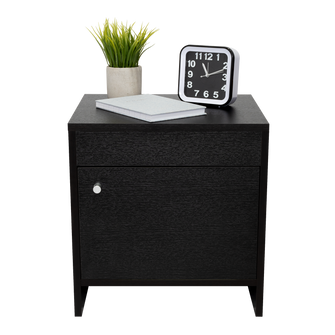 Mesa de Noche Tutto, Wengue, con Un Cajón Amplio Ideal Para Espacios Pequeños