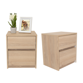 Mesa de Noche Ozzan, Beige y Blanco, con Dos Cajones Deslizables con Apertura Sin Manijas X2