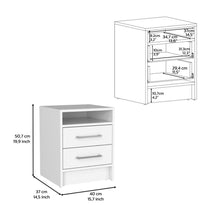 Mesa de Noche Douglas, Blanco Perla, con dos Cajones