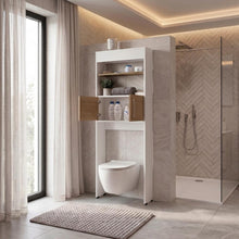 Gabinete de Baño Madrid, Blanco y Fresno Europeo, Ahorrador de Espacio ZF