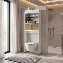 Gabinete de Baño Madrid, Blanco y Fresno Europeo, Ahorrador de Espacio ZF